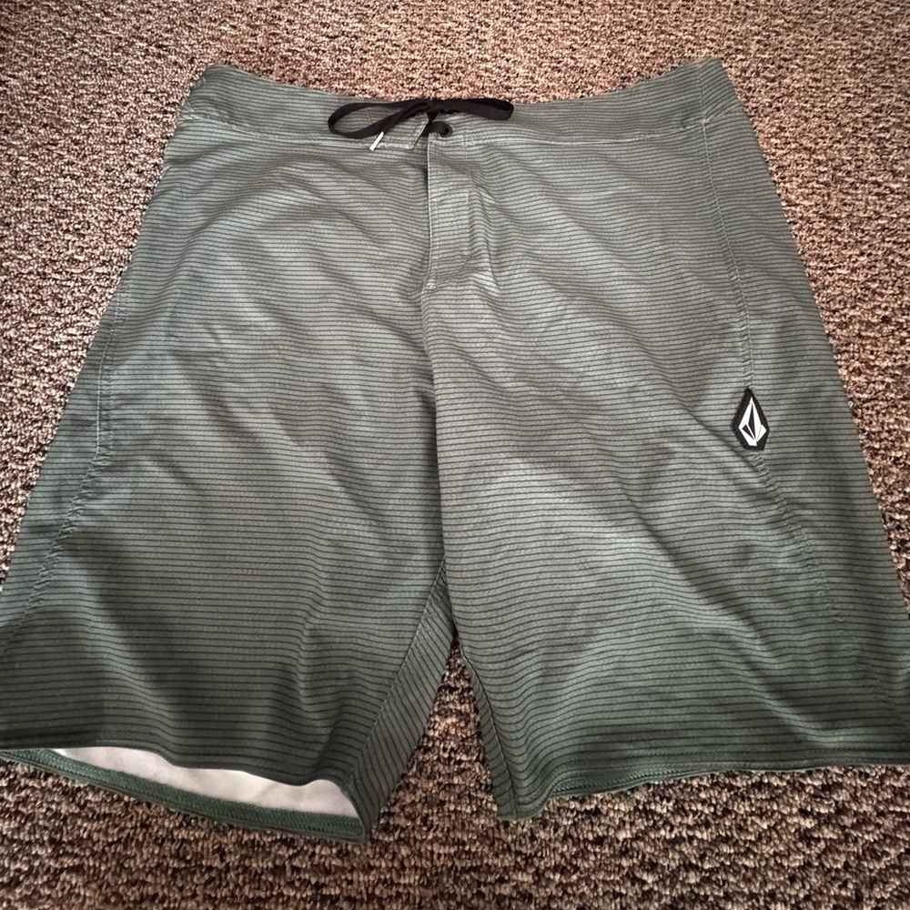 Volcom Dark Green Striped Shorts